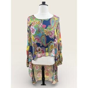 Turquoise Haven Sheer Floral Paisley High Low Topper w/ Lined Bodice, Size L